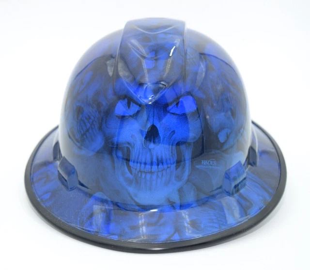 Wide Brim Hard Hat Hydro Dipped in Candy Blue Hades Skulls w/Brim Guard