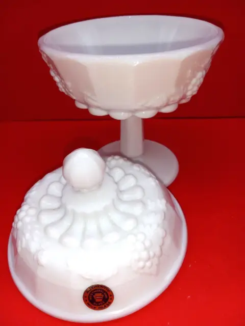 Vtg Westmoreland Milk Glass Grape Paneled 7" Bowl Compote pedestal candy dish