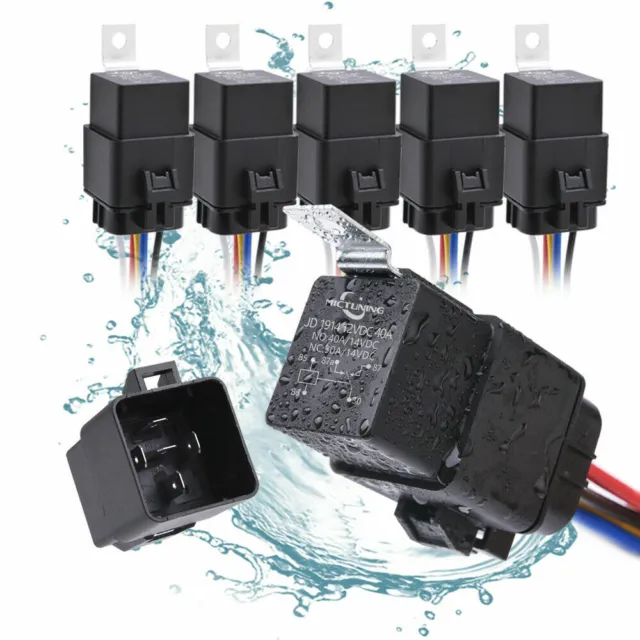5pcs waterproof car audio relay harness set 12v 40/30 Amp 14 awg gauge hot wires