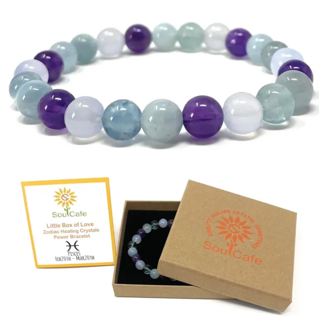 Pisces Zodiac Crystal Gemstone Bead Bracelet - SoulCafe Gift Box - Size Choice