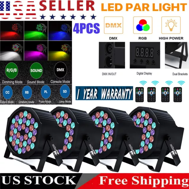 4X Sound Activated RGBW 36 LED PAR Stage Lighting DMX Party DJ Bar Disco Lights