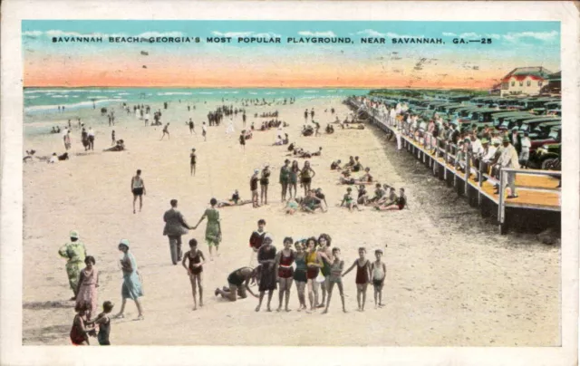 Vtg 1925 Pc Beach Goers In Front Of Hotel Tybee Savannah Beach Tybee Island