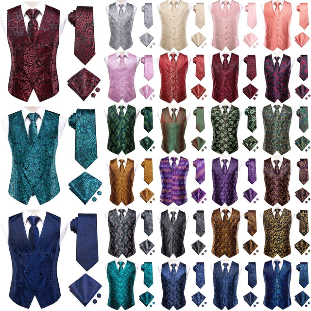 Mens Waistcoat Casual Formal Gilet Tie Set Silk Paisley Dress Vest Suit SET 4XL