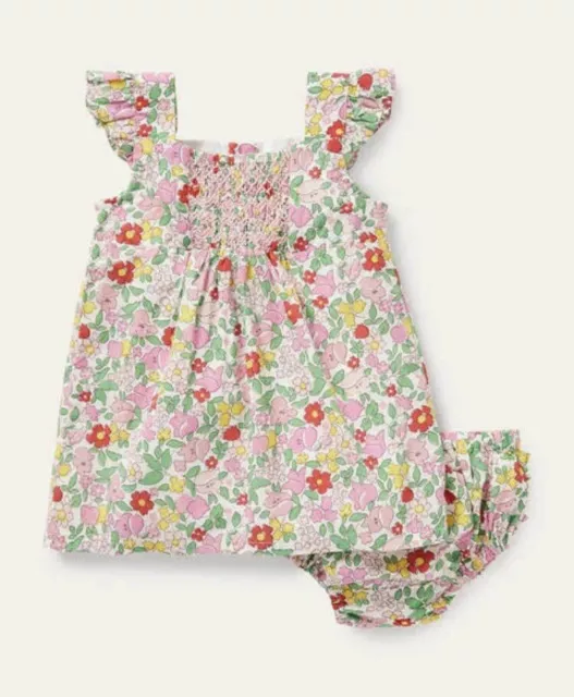Boden Baby Girls Floral Smocked Dress & Knickers Outfit Age 3-6  Months *BNWT*