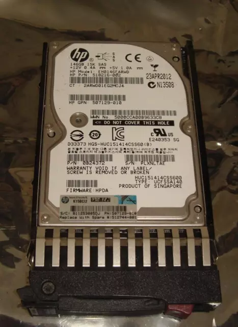 HP 507129-010 HPE 146GB SAS 6G DP 15K 2.5" Server Hard Disk Drive