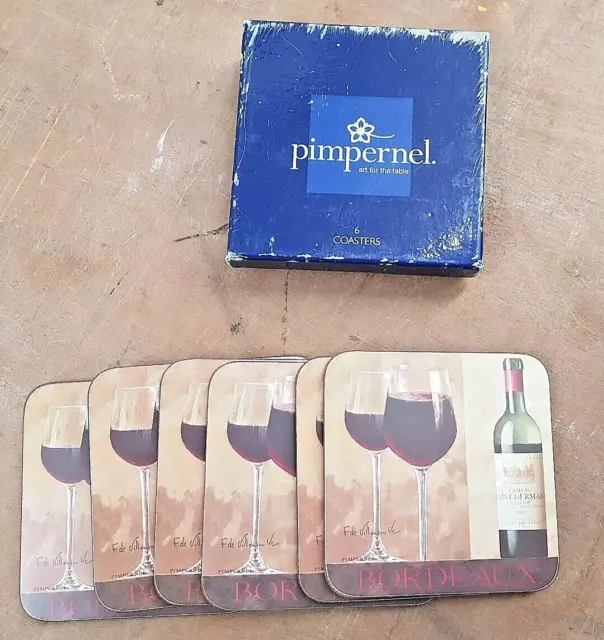 Vintage Bordeaux Coaster Mat Set (6) Wine Pimpernel Coasters Boxed VG CON