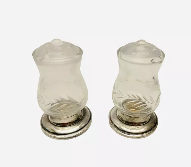 Sterling Silver Revere Silver Smiths Etched Glass Salt & Pepper Shakers