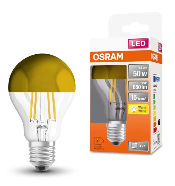 Ampoule Vintage OSRAM Dekolux – Calotte Argentée Miroir, 60W, E27, Effet Rétro