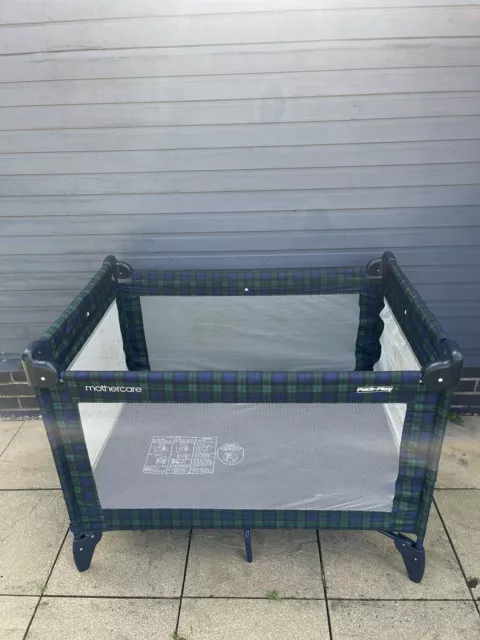 Mothercare Travel Cot and Playpen-blue tartan design