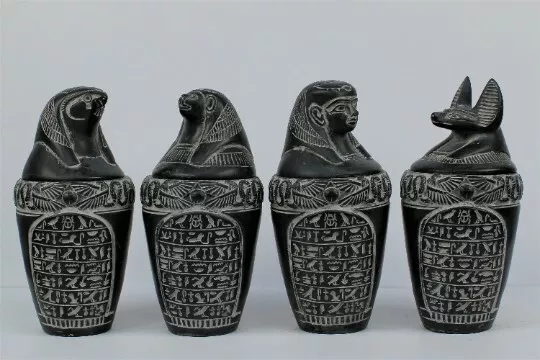 Egyptian Handmade Large Canopic Jars From Heavy Gray Basalt Stone Hand Carved 2