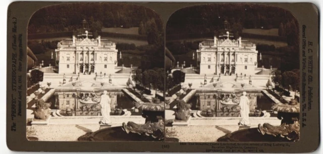 Stereo-Fotografie H.C. White & Co., London, Ansicht Ettal, Schloss Linderhof