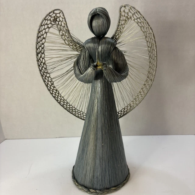 CORN HUSK BLUE Angel Christmas Tree Topper Large 10” Praying Hands With