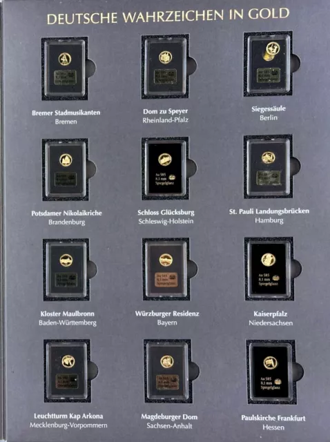 Deutsche Wahrzeichen in Gold 12 Goldmedaillen PP alle in Kapsel, mit Folder 2