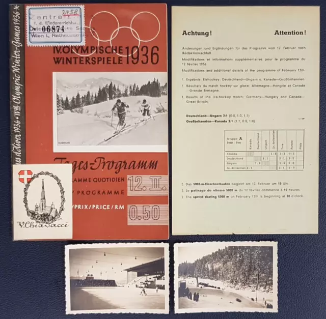 Olympia 1936 Garmisch Programm  Eishockey USA Canada UK und 2 Fotos