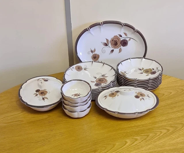 17pc Dinner Set Melamine Brown Floral Print Camping Picnic Crockery Plates Bowl