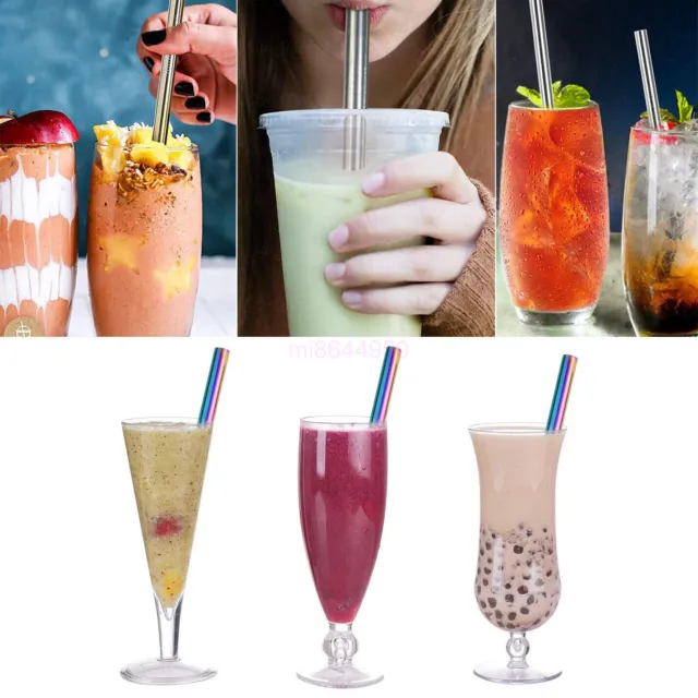 HOT Jumbo Straw Pack Bubble Tea Extra Wide Stainless Steel Metal Long Reusable