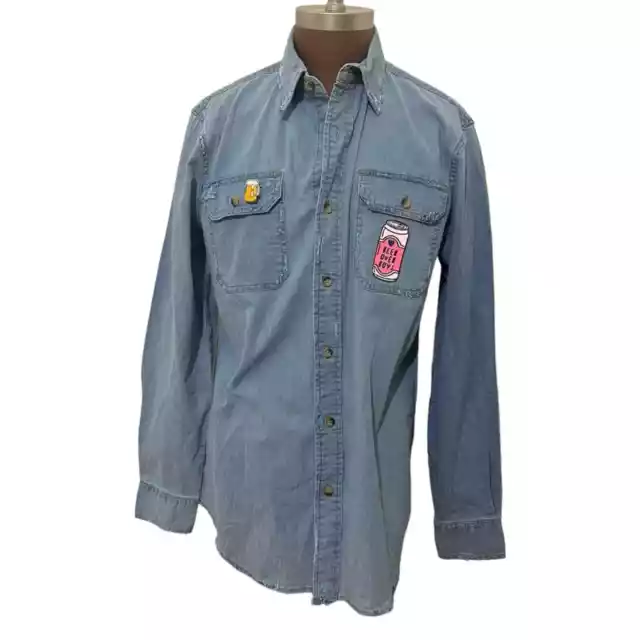 Minnesota California Beer Patchwork Chambray Denim Button Front Shirt Size small 2