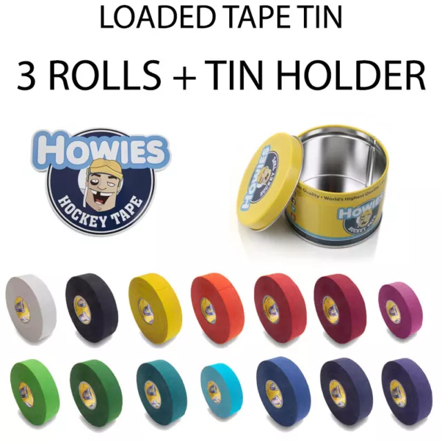 Howies Hockey Stick Premium Cloth or Shin Tape 3-Pack Loaded Tin - Choose Colors