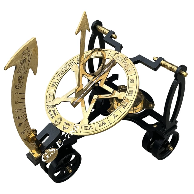 Boussole Marine Directionnelle Ancienne Reproduction - Laiton Et Cuir - Style WWII - Décoration