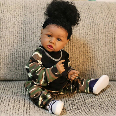 Full Silicone Real Reborn Baby Doll Painted Saskia Girls Gift African Black Skin