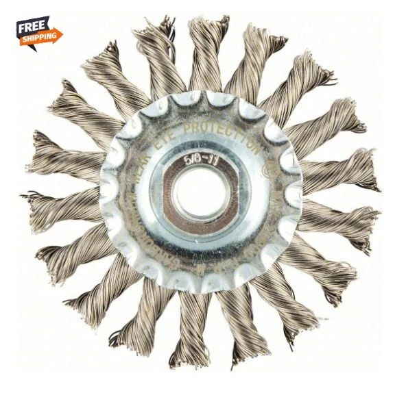 4" Stainless Steel Wire Wheel Brush Twisted  5/8-11 Arbor  0.020" Wire Dia.