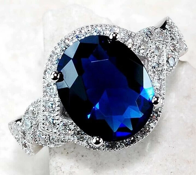 3KT blau Saphir & Topas 925 Sterlingsilber Ring Schmuck Gr. 8 PB4