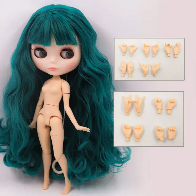 Nude Blythe Doll from Factory 12 Jointed Body Matte Face White Skin Black  Hair