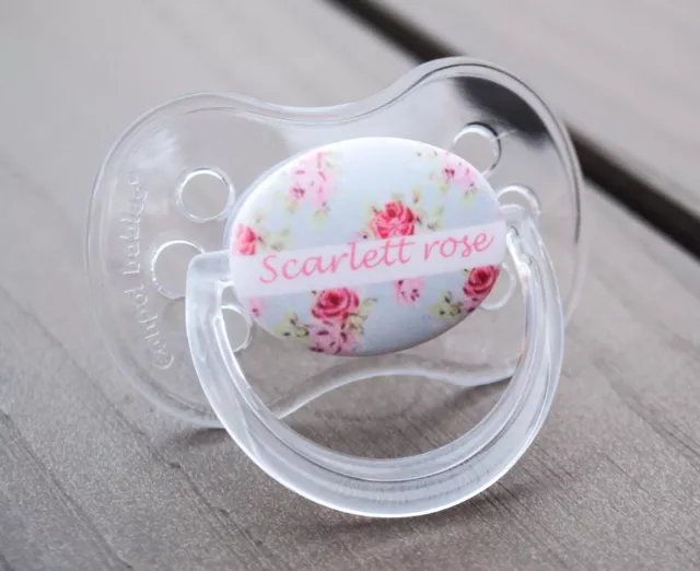 *2-Pack* Personalised Dummy Pacifier Soother, Various Teats, Floral 3