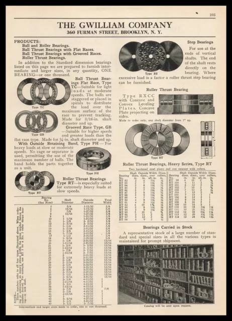 1931 Gwilliam Company Brooklyn NY Ball Roller Thrust Bearings Vintage Print Ad