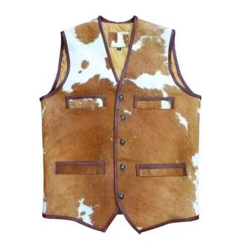 Men's Cowboy Cowhide Vest Natural Skin Real Hair Genuine Leather New Arrival