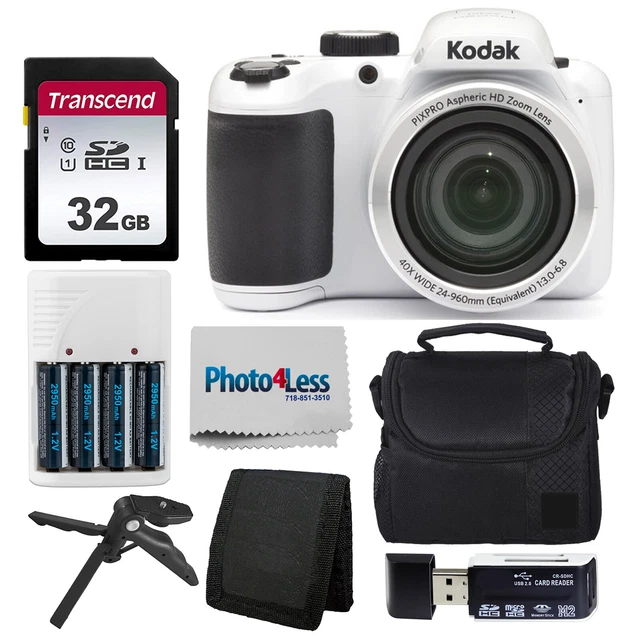 Kodak PIXPRO AZ401 Digital Camera (White) + 32GB SD Memory Card + Accessories!