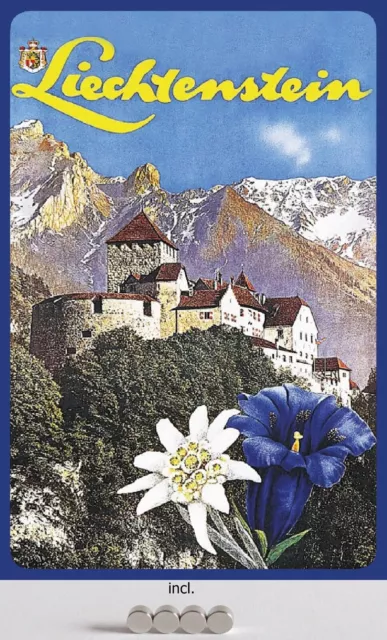 Blechschild 20x30 historisches Plakat Liechtenstein Schloß Vaduz Städtereise Alp