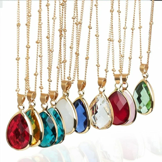 Women Necklace Birthstone Natural Stone Pendant Quartz Gem Stone Crystal Charm