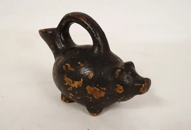 Pre-Columbian Zoomoopathic Pig Culture Chimu Peru Black Earth Caliper