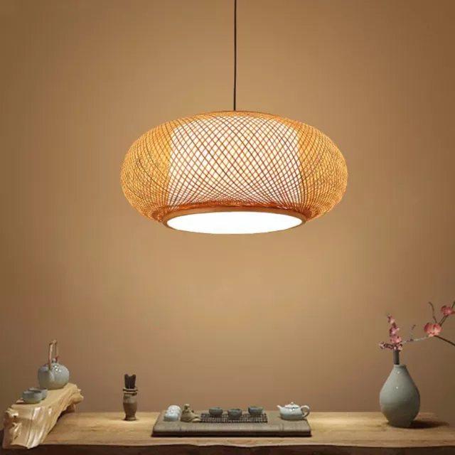Bamboo Wicker Rattan Pendant Light Fixture Round Vintage Hanging