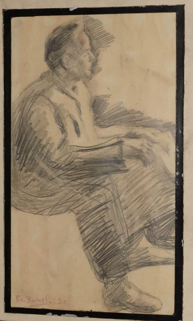 Peinture au crayon signée portrait d'homme