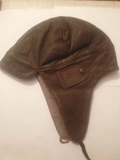 ANCIEN BEAU BONNET DE VOL EN CUIR - Années 1950