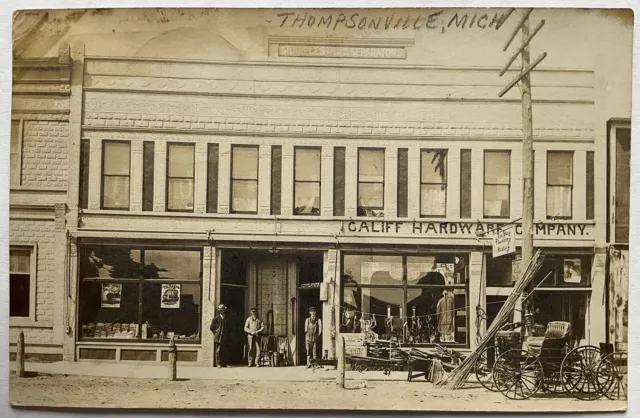 RPPC Real Photo Postcard - Califf Hardware Company, Thompsonville, Michigan MI