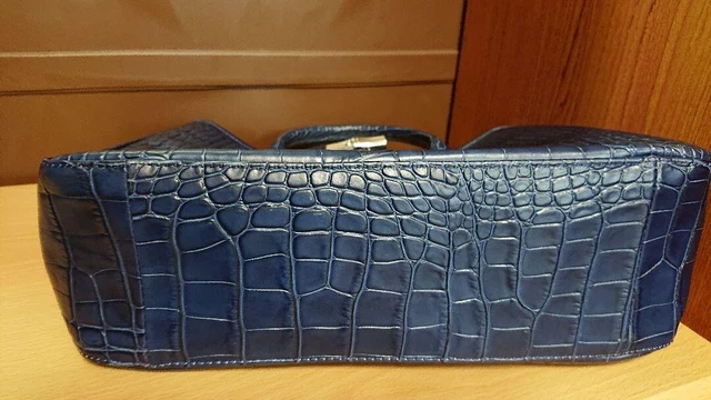 LONGCHAMP ROSEAU CROC EMBOSSED Leather Handbag Tote Blue Navy [Very Good] 4