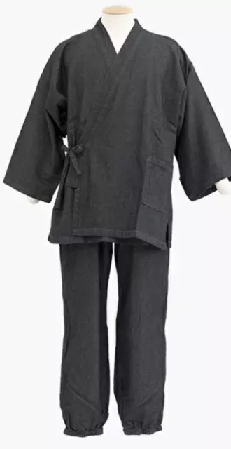 Japanese Denim SAMUE Men's Traditional Work Wear Kimono Set Black from JAPAN