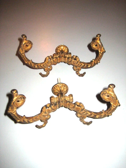 2 Large Antique Victorian Cast Iron Hall Tree Coat Hat Hooks Original 7" x 5"