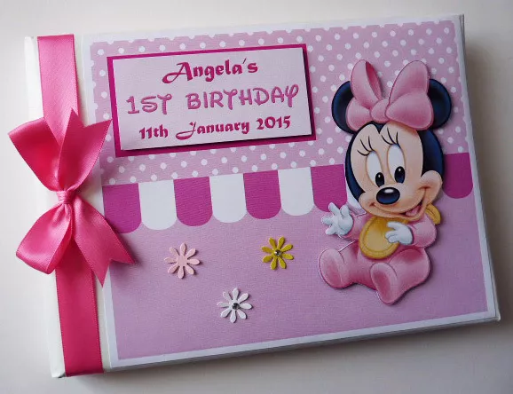 Personalised Baby Minnie birthday guest book, baby Minnie album, baby girl gift