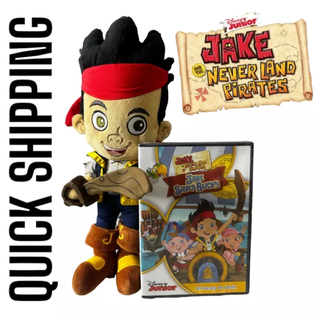 Disney Store Jake and the Neverland Pirates 14” Plush + NEW DVD QUICK SHIPPING!