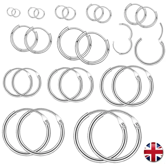 925 Sterling Silver Circle Hoop Earrings Small Tiny Hinged Sleeper Pair Girls UK