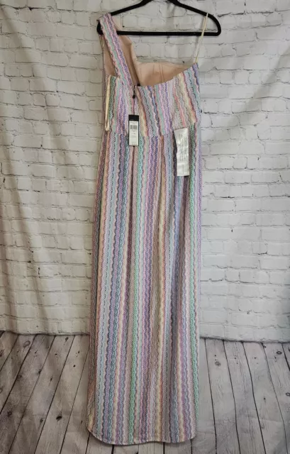 NWT BCBG MAXARIA Women's Dries Multi Color Striped One Shoulder Maxi Dress Sz 10