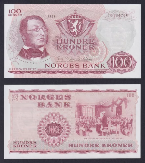 Banknote Norway 100 Kroner 1968 P 38b Fds / UNC G-01