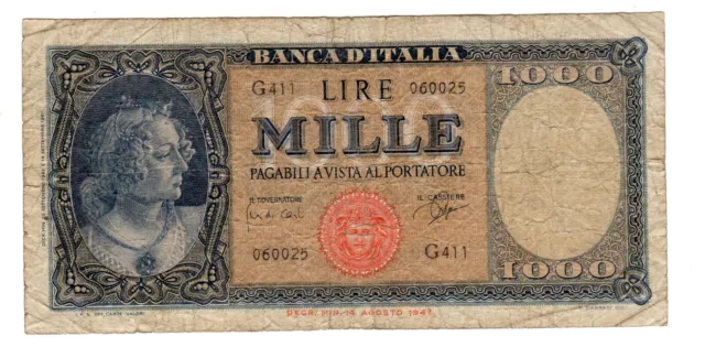 Italie ITALY ITALIA Billet 1000 LIRE 1961 ( 1961 ) P88  BON ETAT