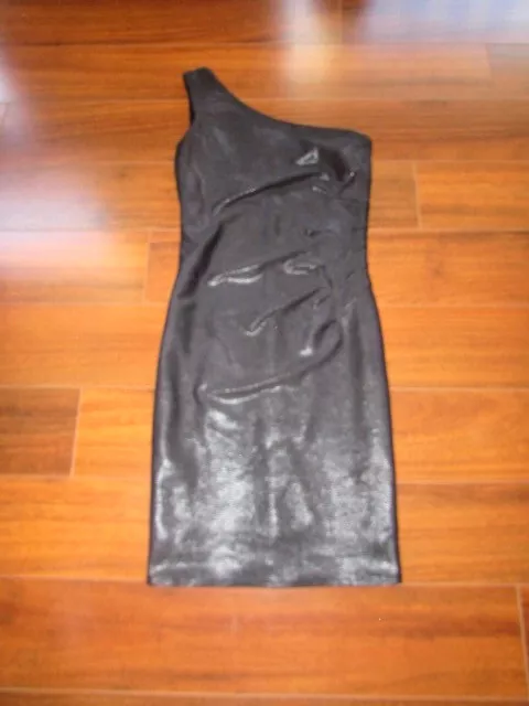 LAUNDRY by SHELLI SEGAL ~ Size 2 ~ Black SHIMMER One Shoulder Goddess Dress a68