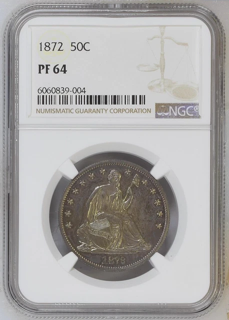 1872 NGC PR64 Low Pop Date $2,100-CU Proof Seated Half Dollar Non-Doctored 50C