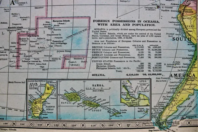 Monarch Standard Atlas Map Page Plate Of Pacific Ocean &  Oceania 1906 Vintage 2